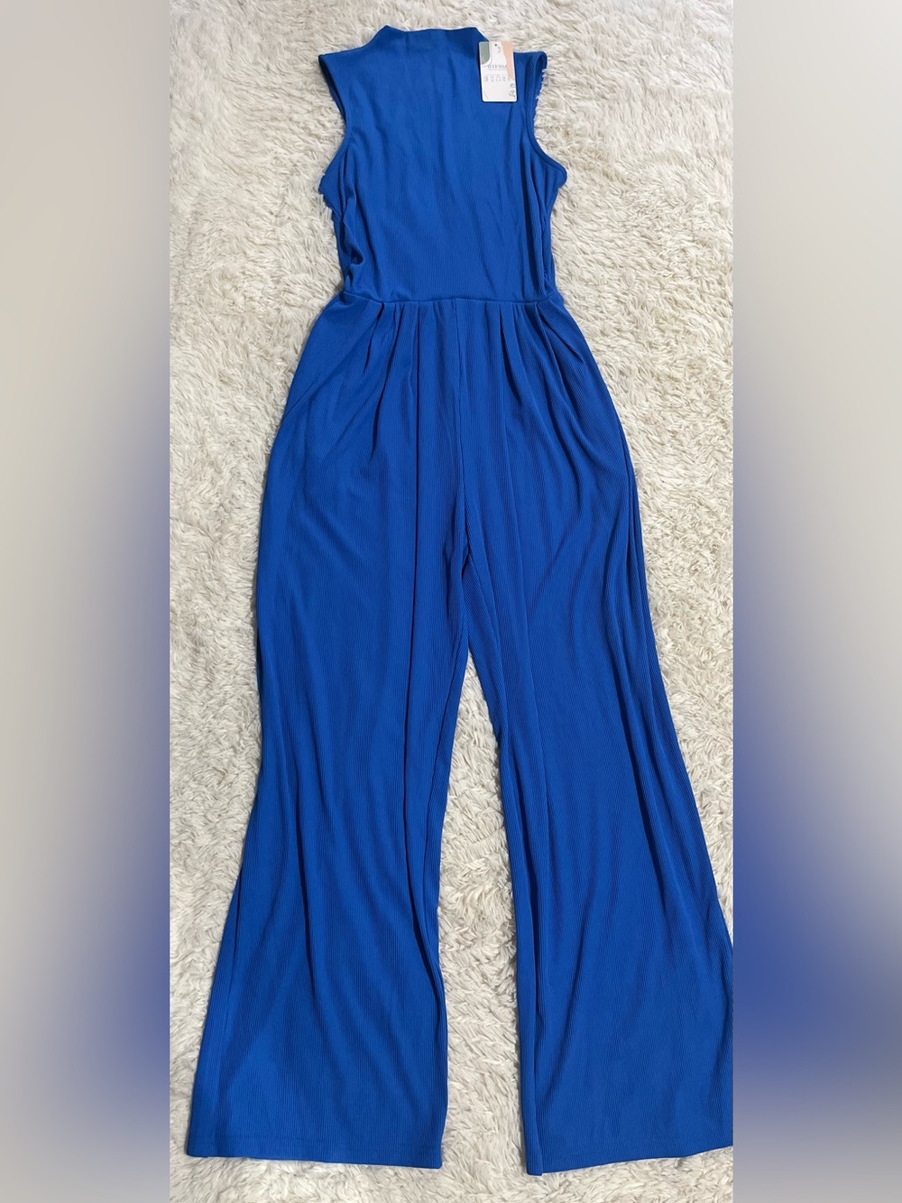 BTFBM Sleeveless Royal Blue Wide-Leg Jumpsuit